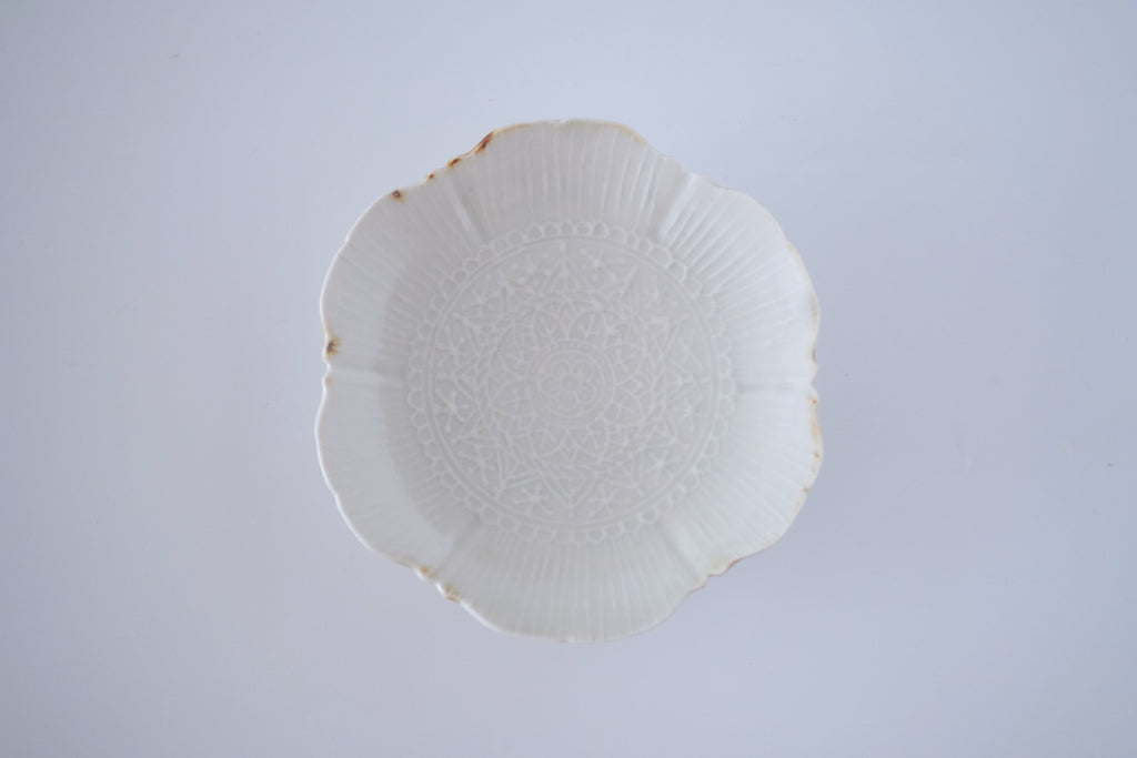 灰青秞稜花五寸台皿