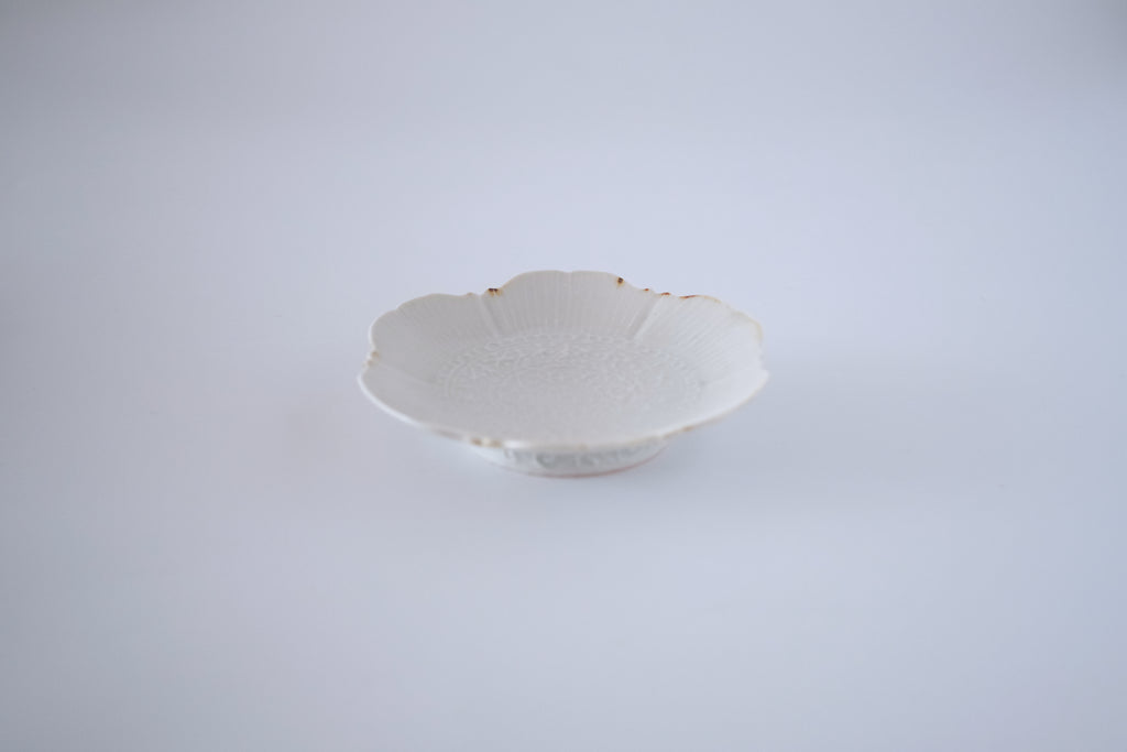 灰青秞稜花五寸台皿