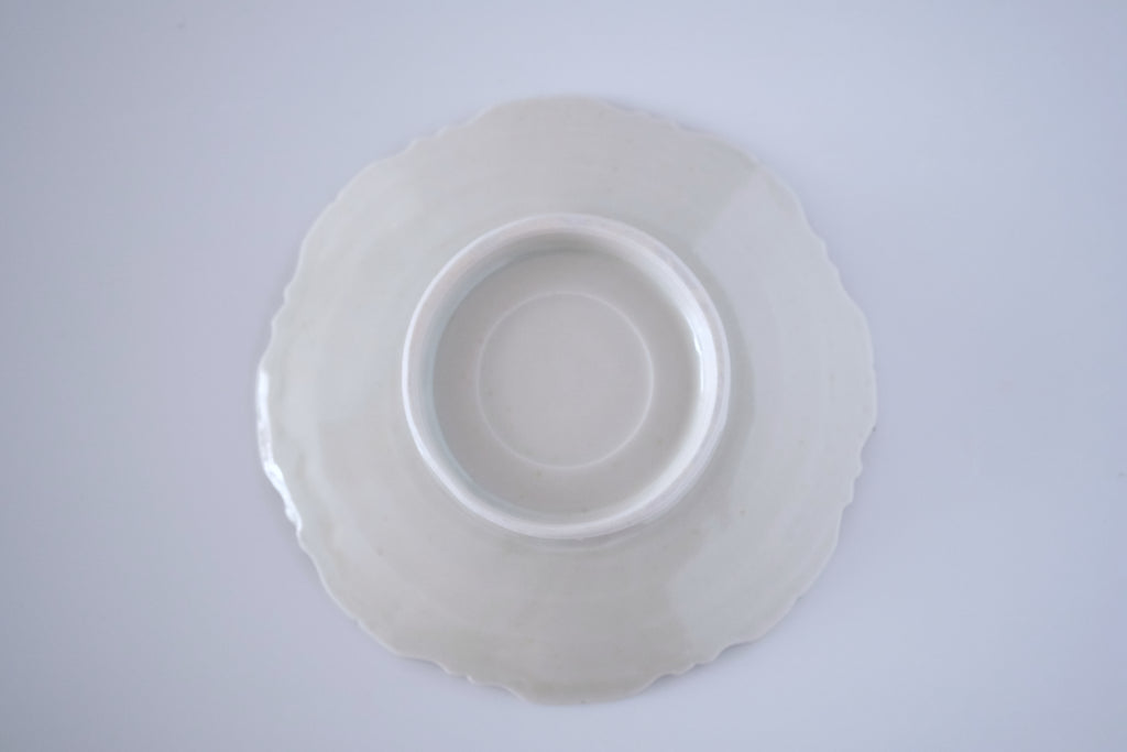 灰青秞稜花六寸台皿