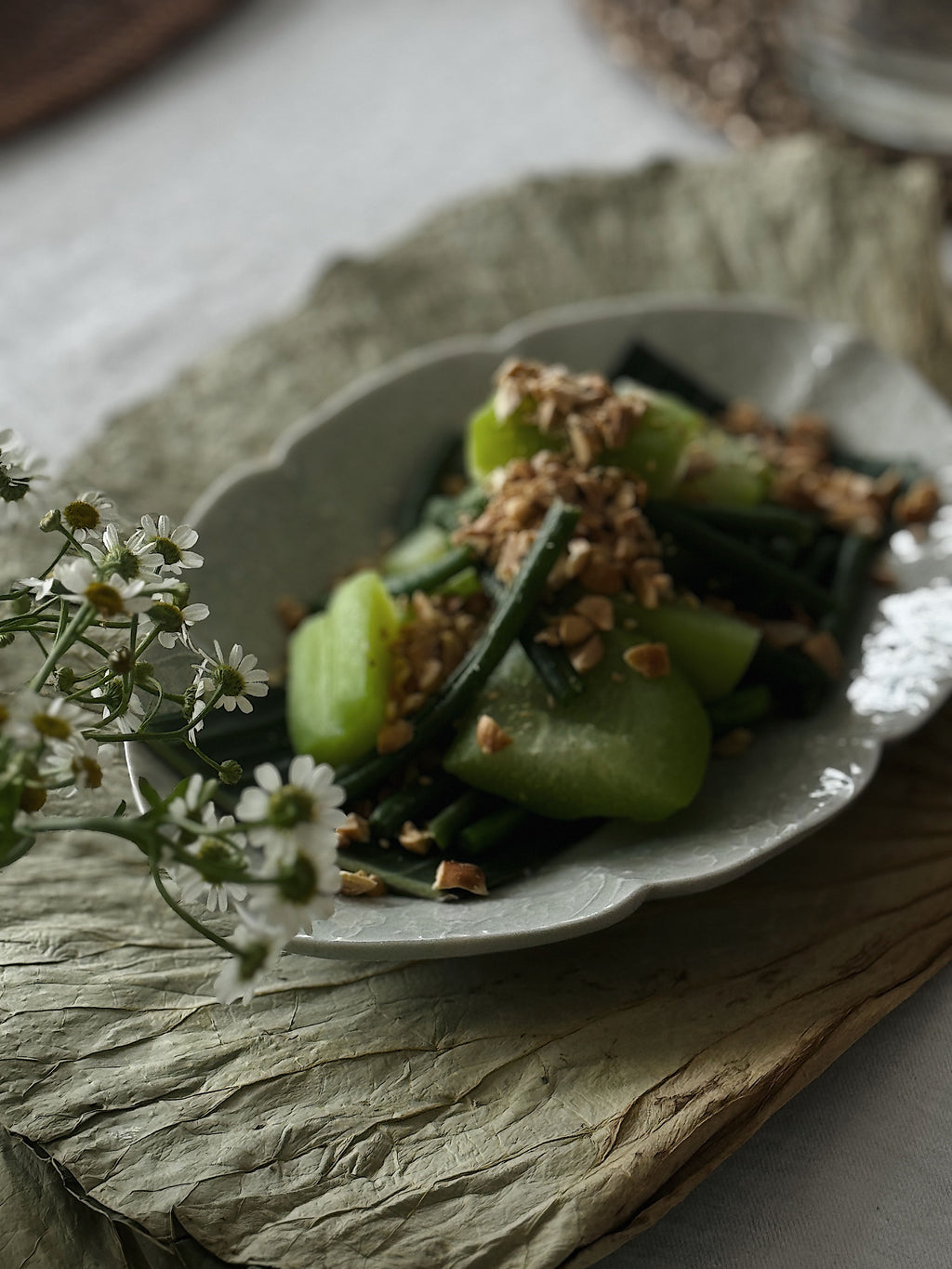 灰青秞花七宝オーバル皿（L）