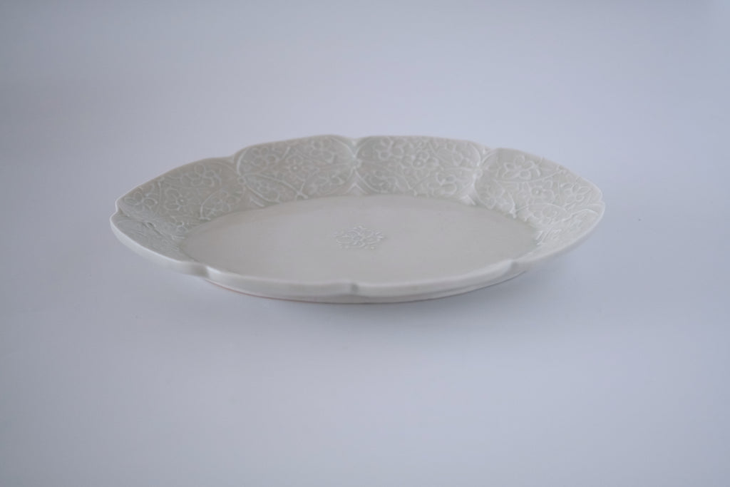 灰青秞花七宝オーバル皿（L）